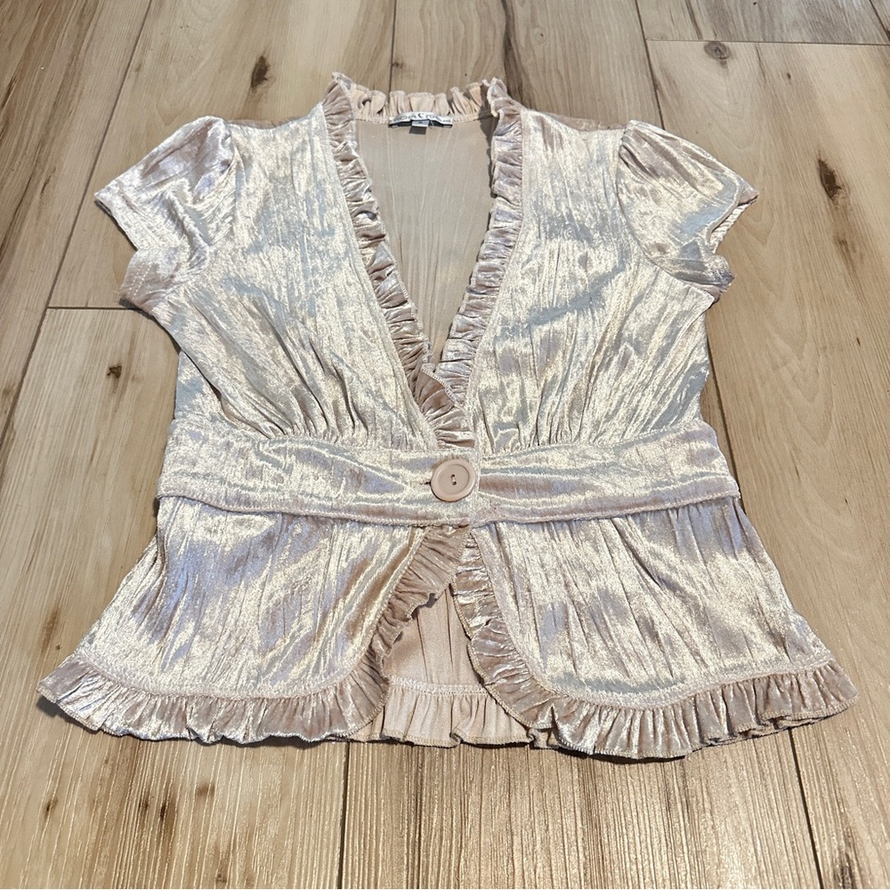 Vintage LA brand Cream Ruffled short sleeve cardigan purchased in the late 90s